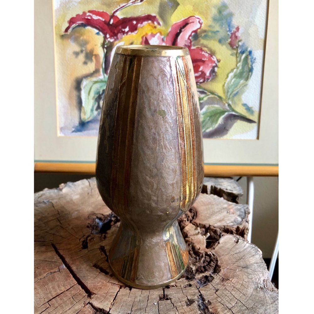 VINTAGE! Indian Brass & Enamel Vase / Urn Handcrafted